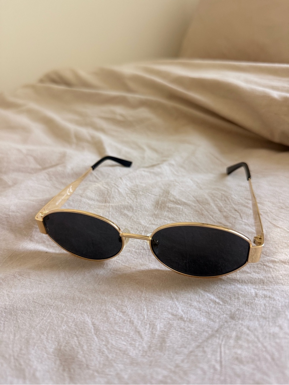 Gold Frame Black Lens Oval Sunglasses - Women's Accessories